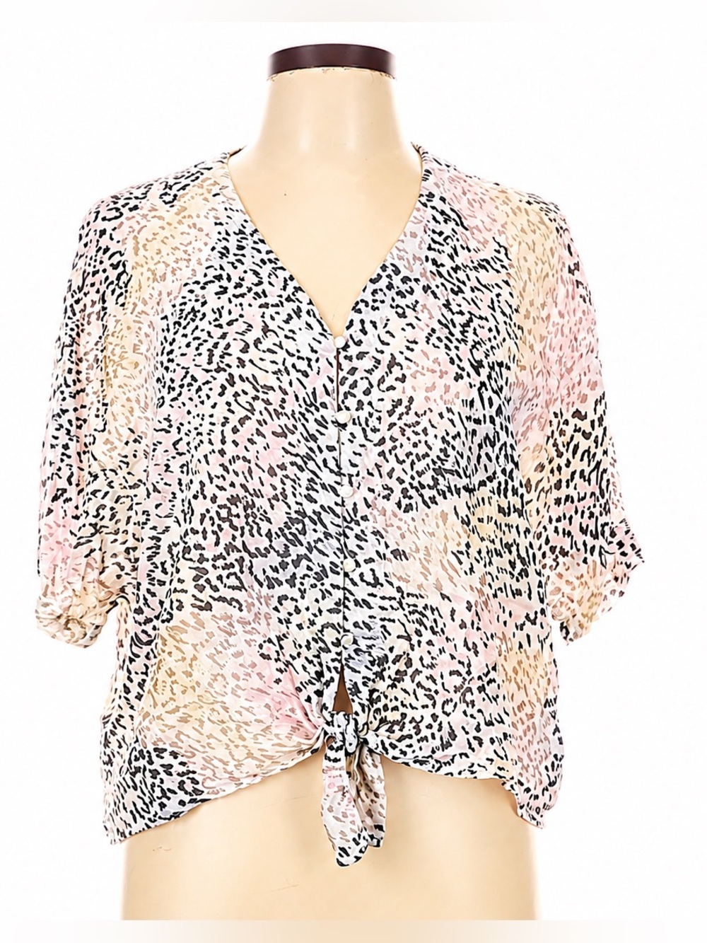 Rails Leopard Print Tie Waist Linen Blend Blouse size s